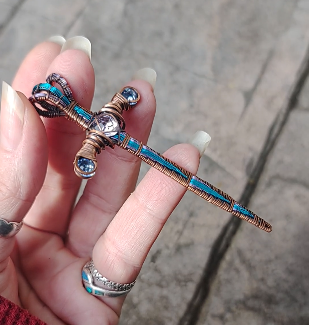 Blue & Lavender Sword ⚔️ with three crystals