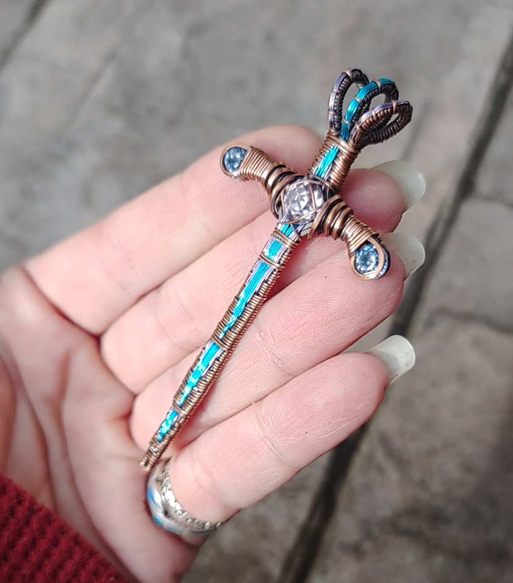 Blue & Lavender Sword ⚔️ with three crystals