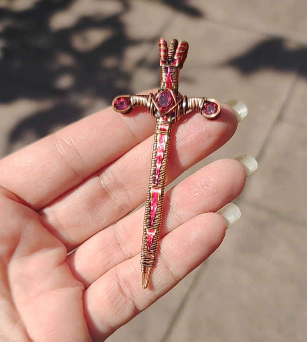 Red and Gold Sword ⚔️ with three crystals