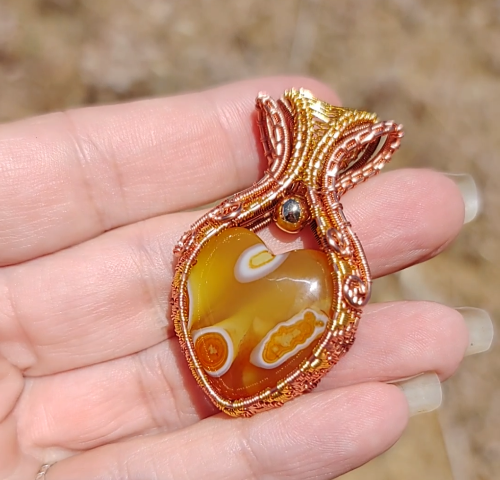 Fiery Agate heart pendant