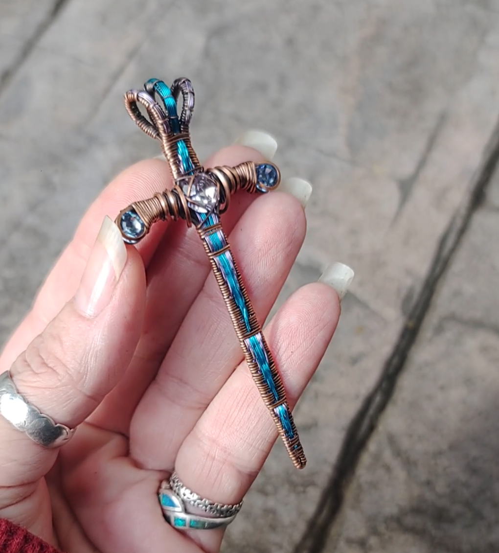 Blue & Lavender Sword ⚔️ with three crystals