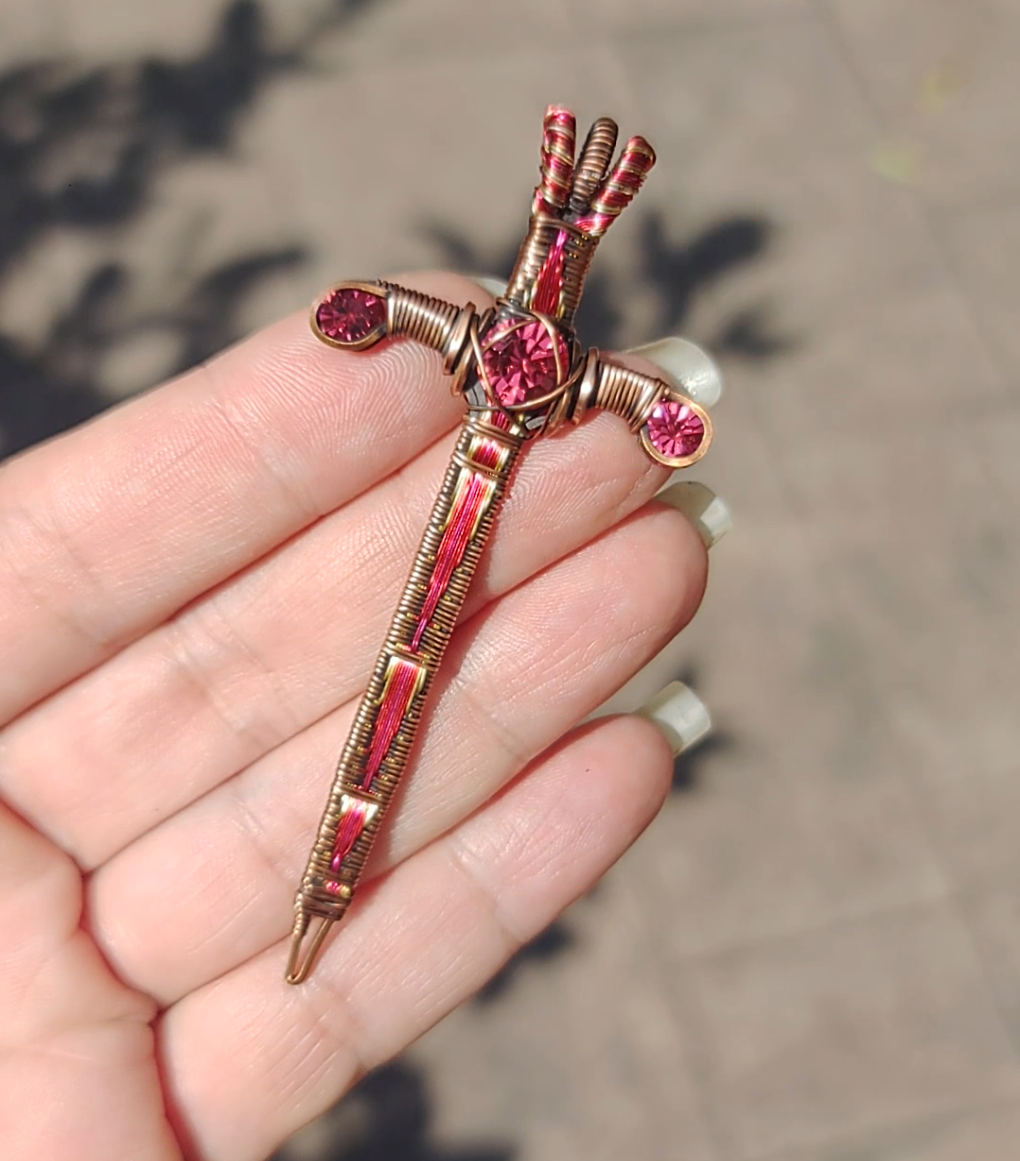 Red and Gold Sword ⚔️ with three crystals