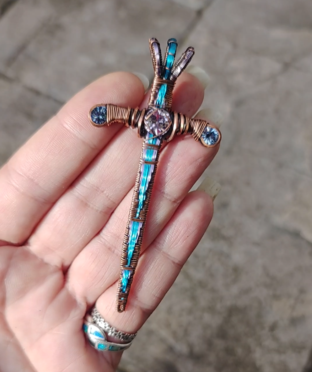 Blue & Lavender Sword ⚔️ with three crystals