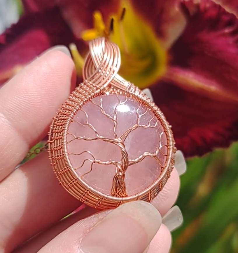 Tree of Life Pendant - on Rose 🌹 Quartz