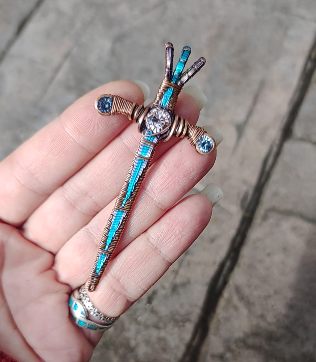 Blue & Lavender Sword ⚔️ with three crystals