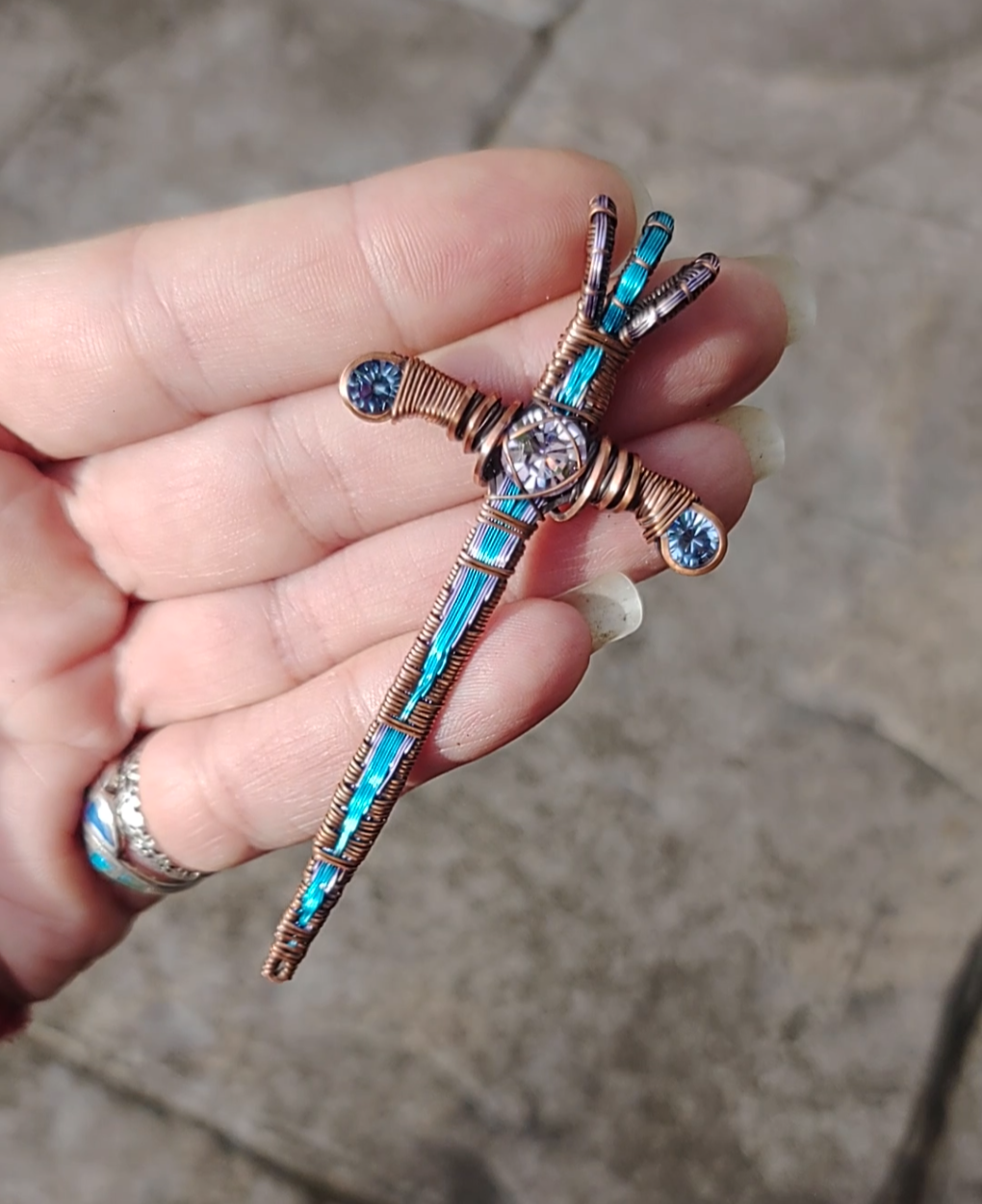 Blue & Lavender Sword ⚔️ with three crystals