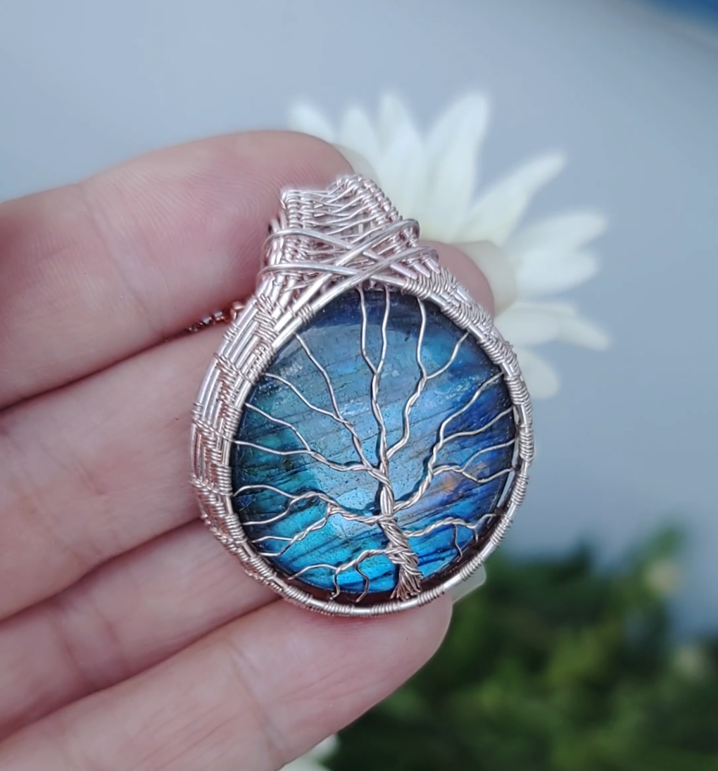 Tree of Life Pendant - High flash blue Labradorite