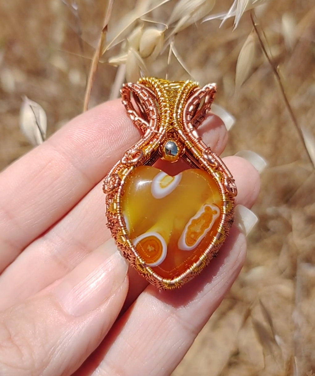Fiery Agate heart pendant