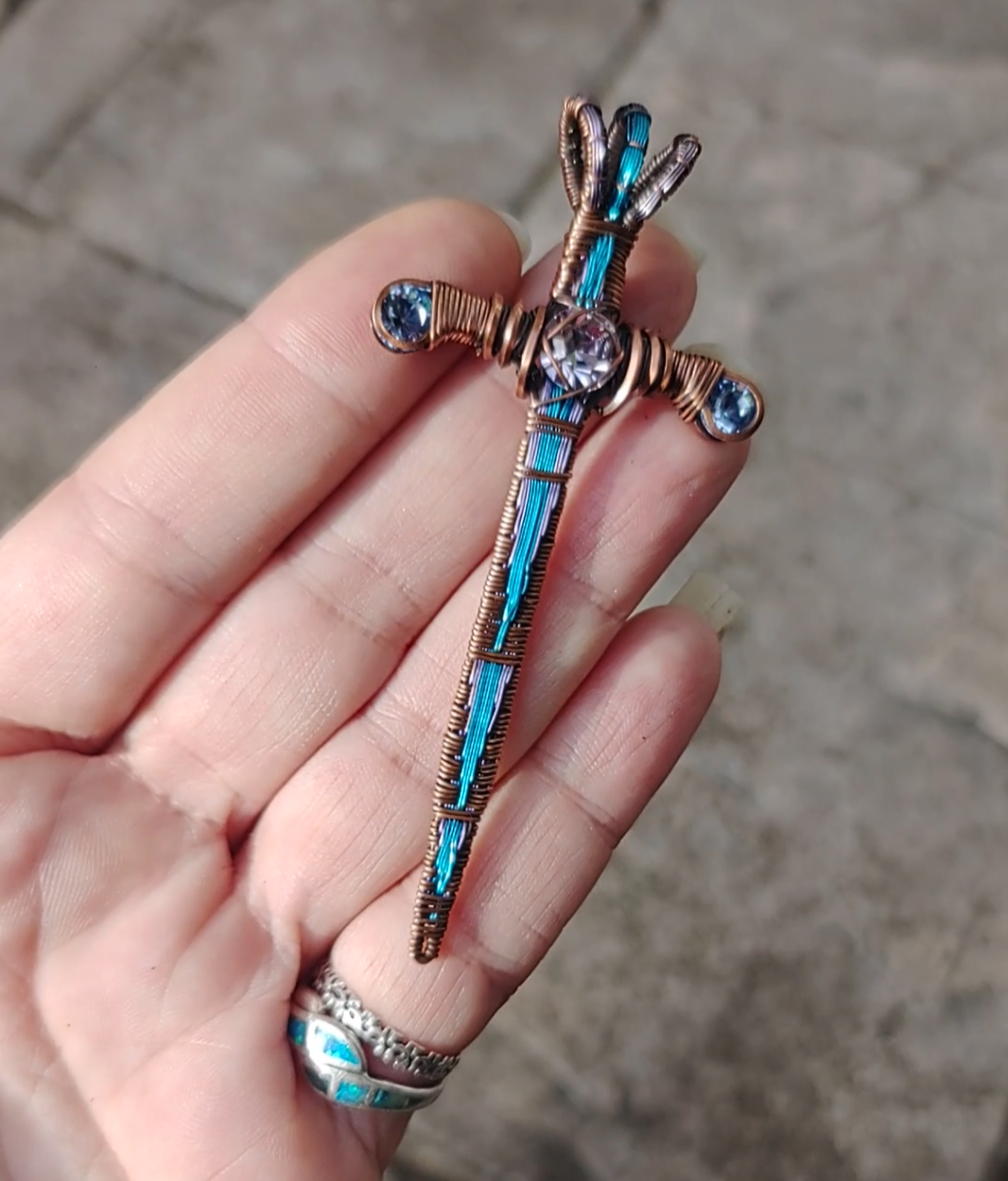 Blue & Lavender Sword ⚔️ with three crystals