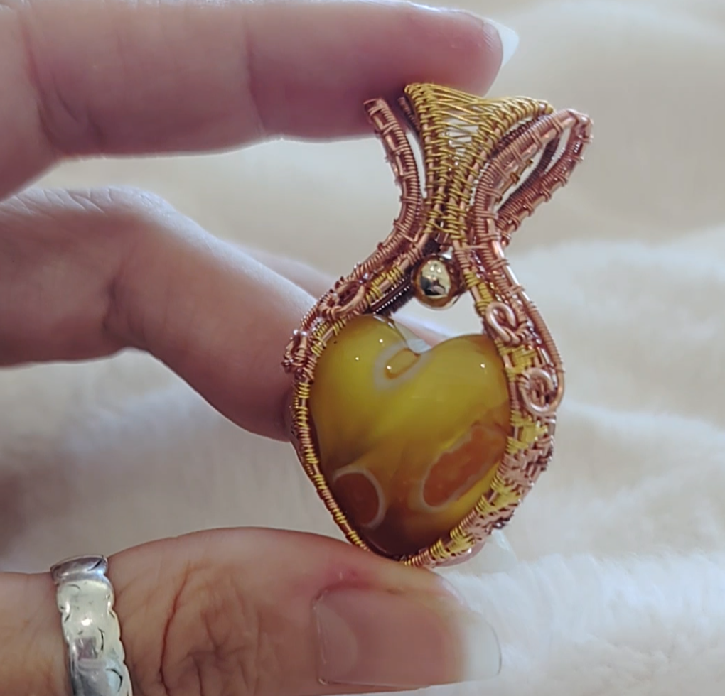 Fiery Agate heart pendant