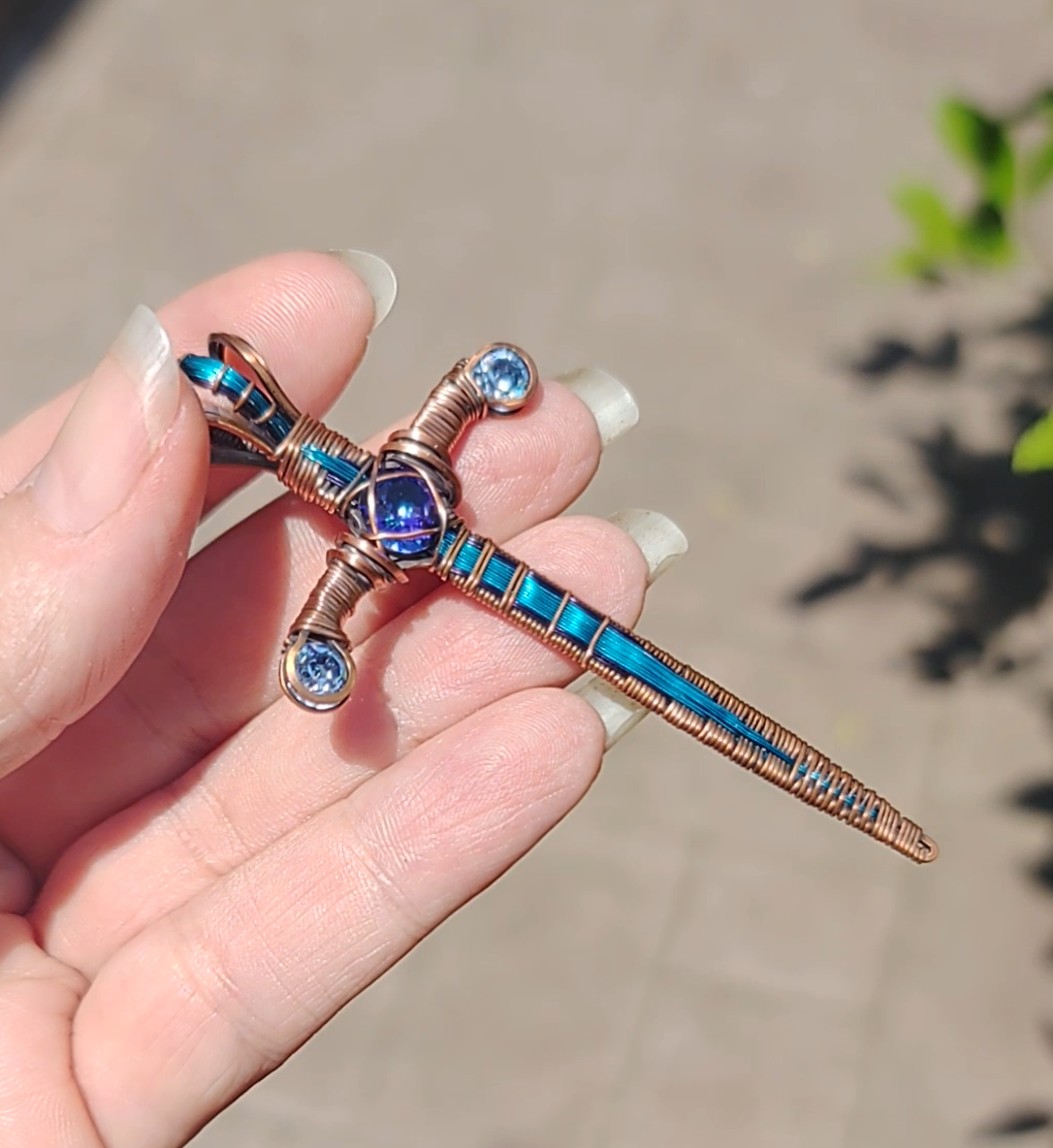 Blue & Purple Sword ⚔️ with three crystals