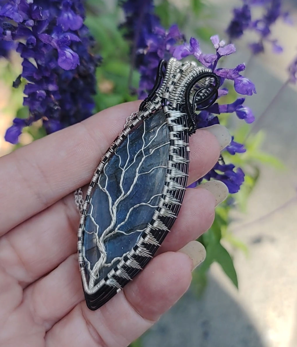 Tree of Life Pendant with a blue high flash labradorite
