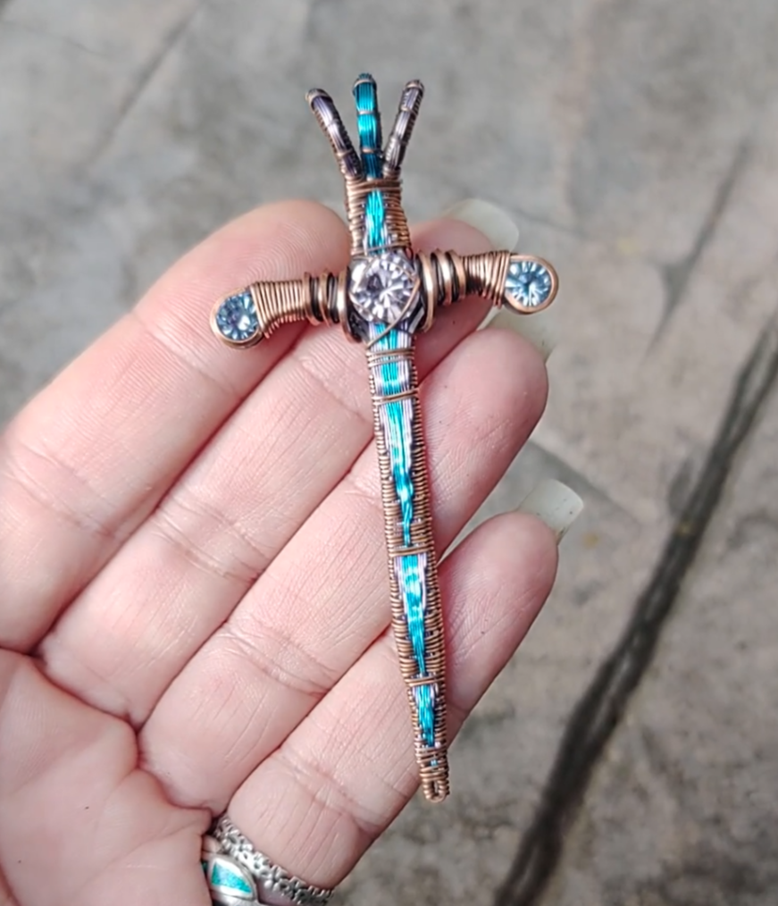 Blue & Lavender Sword ⚔️ with three crystals