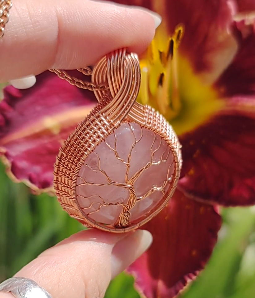 Tree of Life Pendant - on Rose 🌹 Quartz