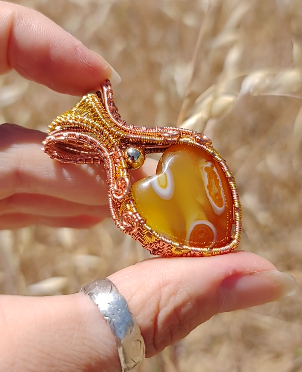 Fiery Agate heart pendant