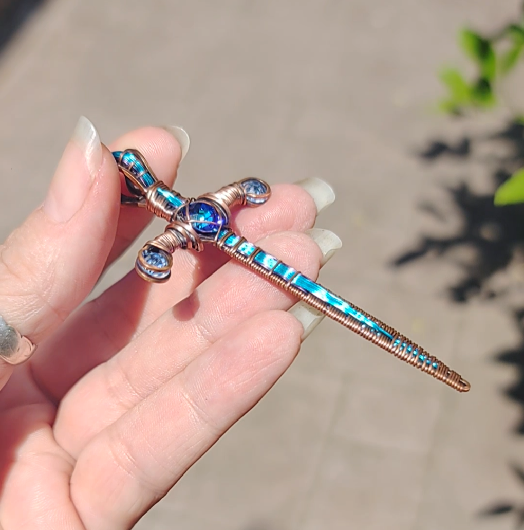 Blue & Purple Sword ⚔️ with three crystals
