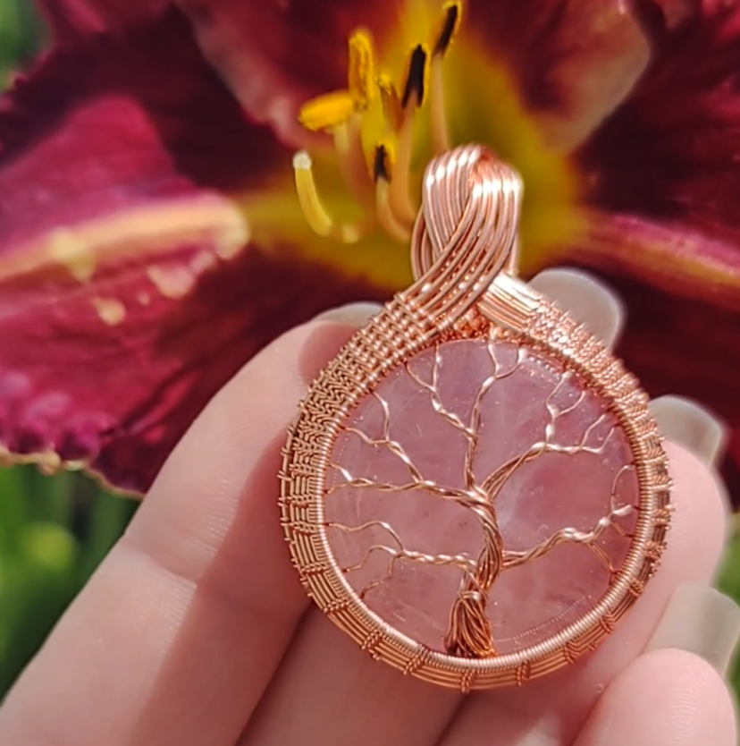 Tree of Life Pendant - on Rose 🌹 Quartz