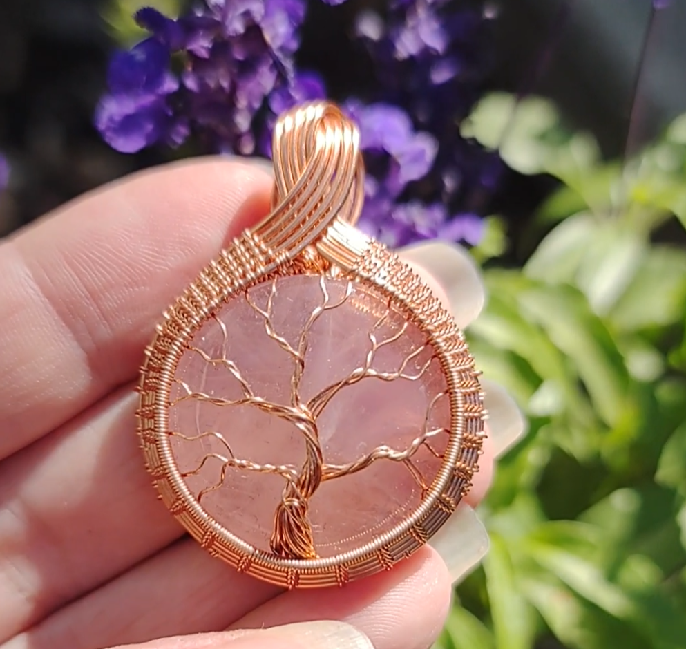 Tree of Life Pendant - on Rose 🌹 Quartz