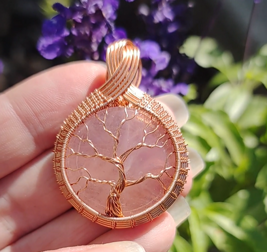 Tree of Life Pendant - on Rose 🌹 Quartz