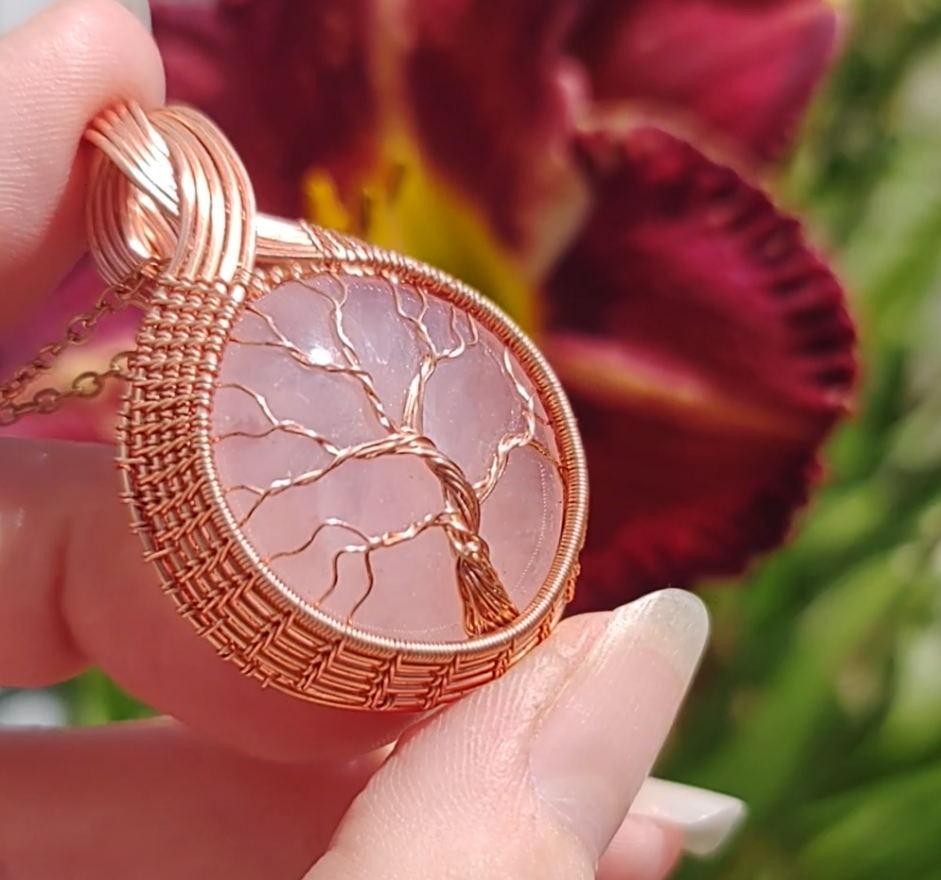 Tree of Life Pendant - on Rose 🌹 Quartz