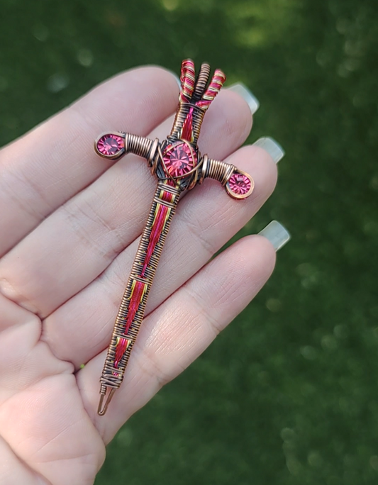 Red and Gold Sword ⚔️ with three crystals