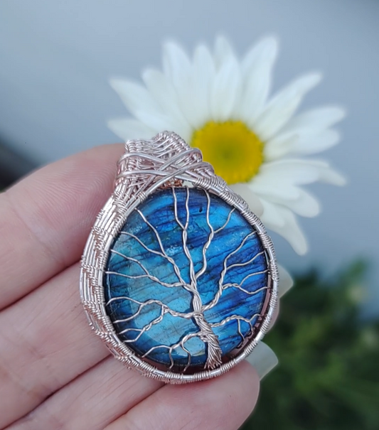 Tree of Life Pendant - High flash blue Labradorite