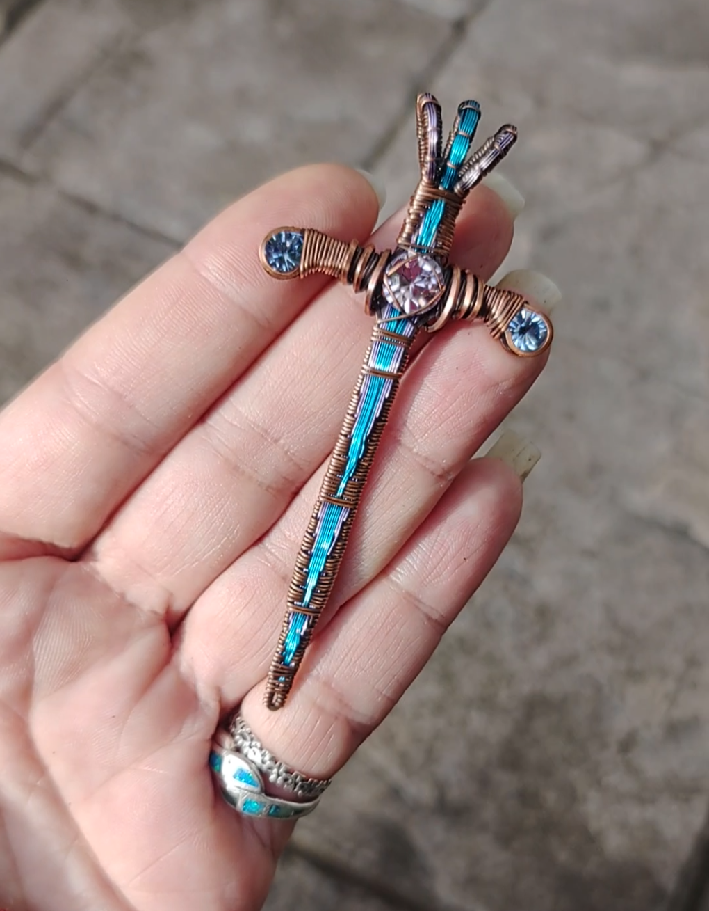 Blue & Lavender Sword ⚔️ with three crystals