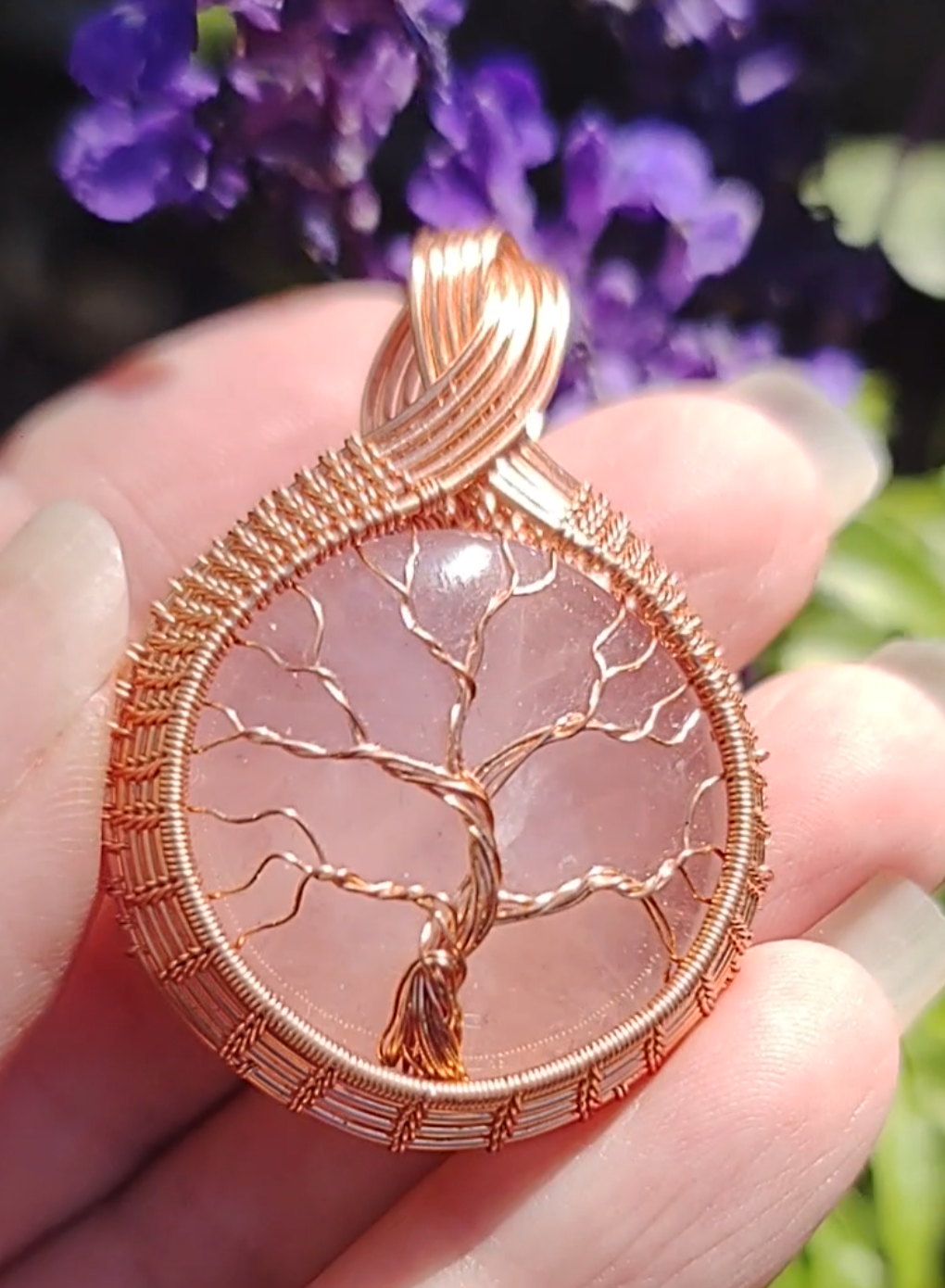 Tree of Life Pendant - on Rose 🌹 Quartz