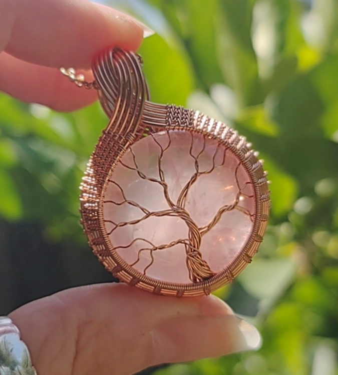 Tree of Life Pendant - on Rose 🌹 Quartz