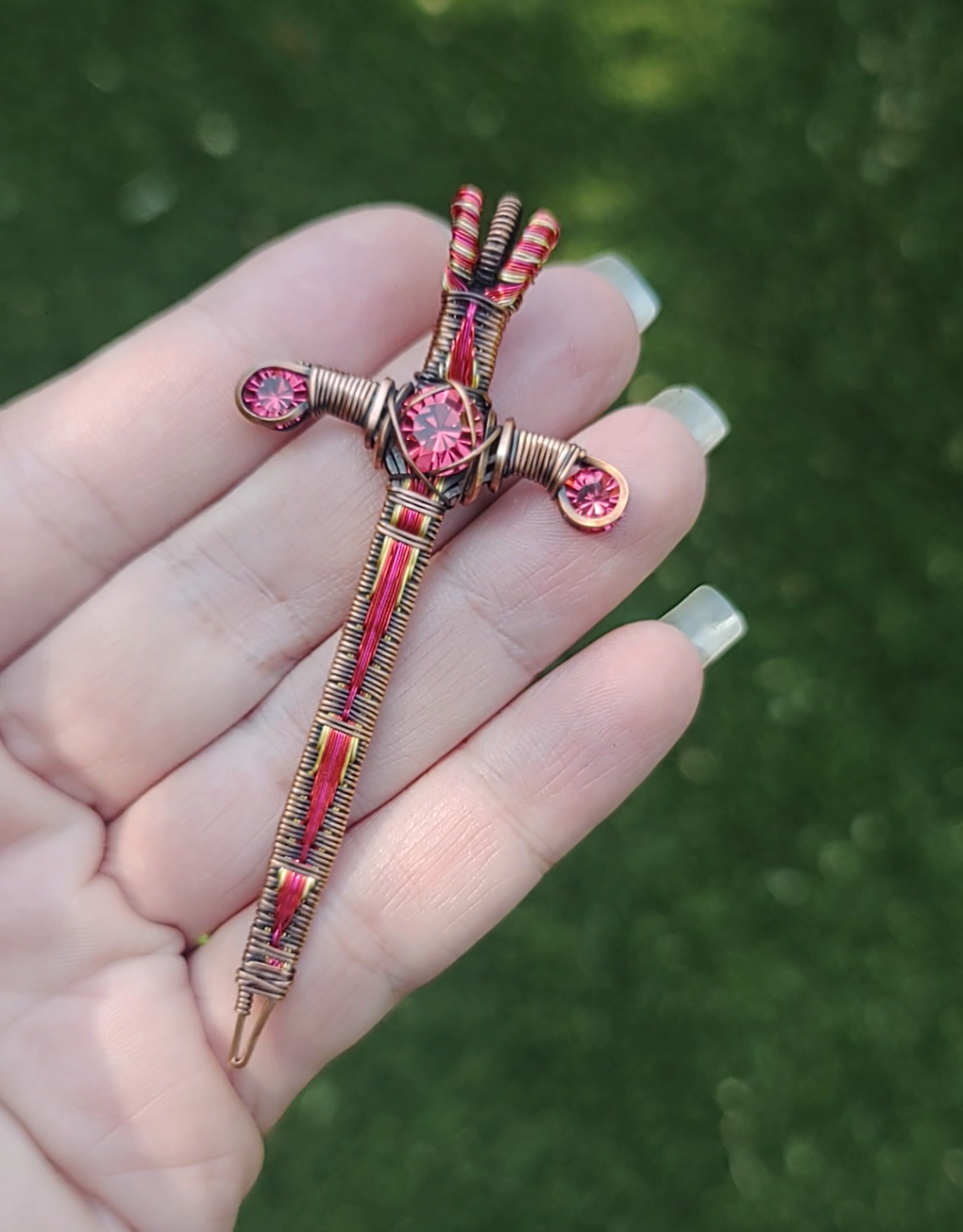 Red and Gold Sword ⚔️ with three crystals