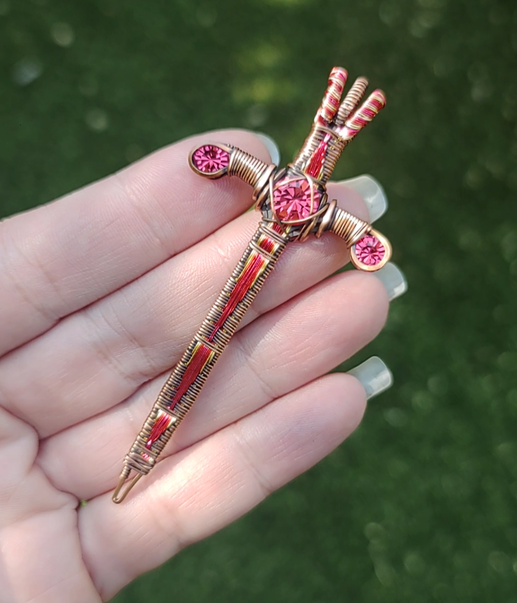 Red and Gold Sword ⚔️ with three crystals