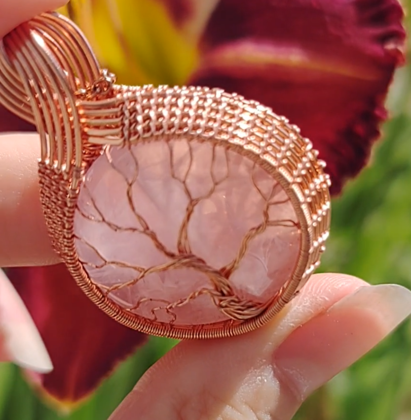 Tree of Life Pendant - on Rose 🌹 Quartz