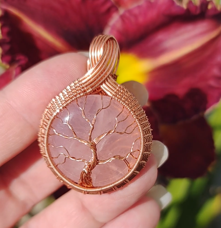 Tree of Life Pendant - on Rose 🌹 Quartz
