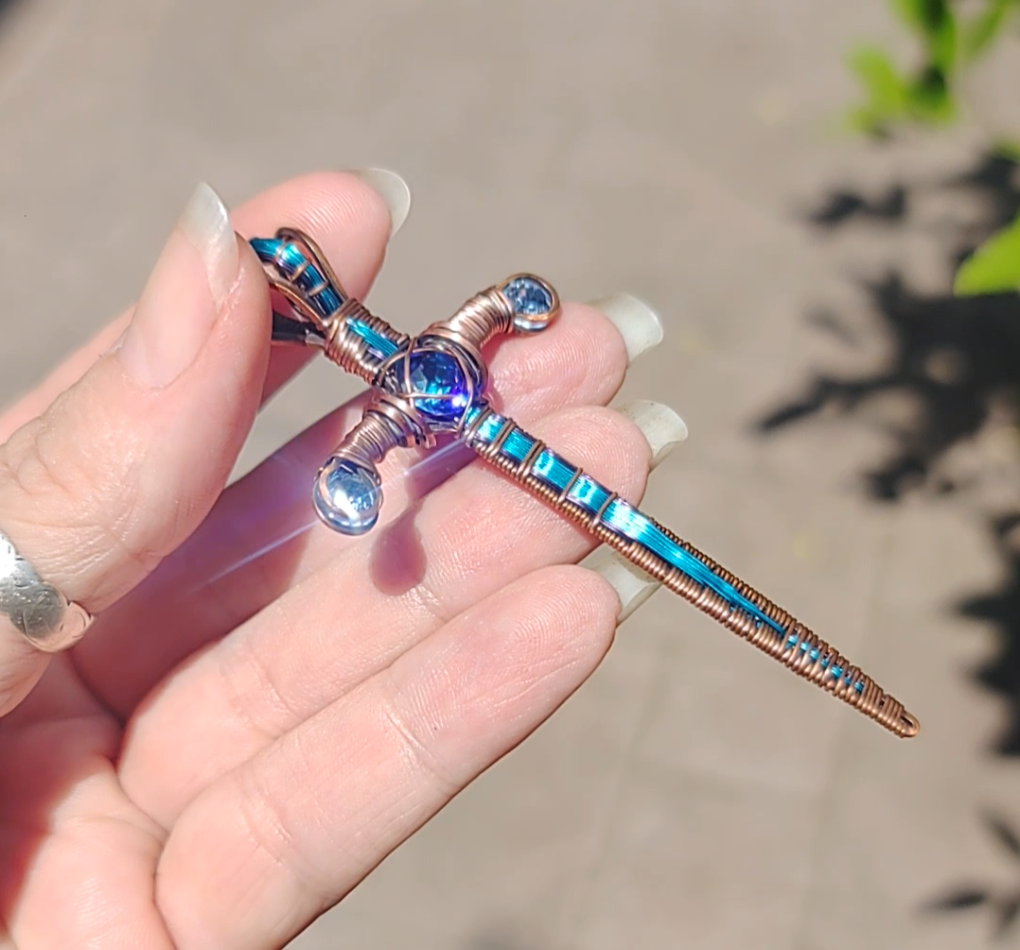 Blue & Purple Sword ⚔️ with three crystals