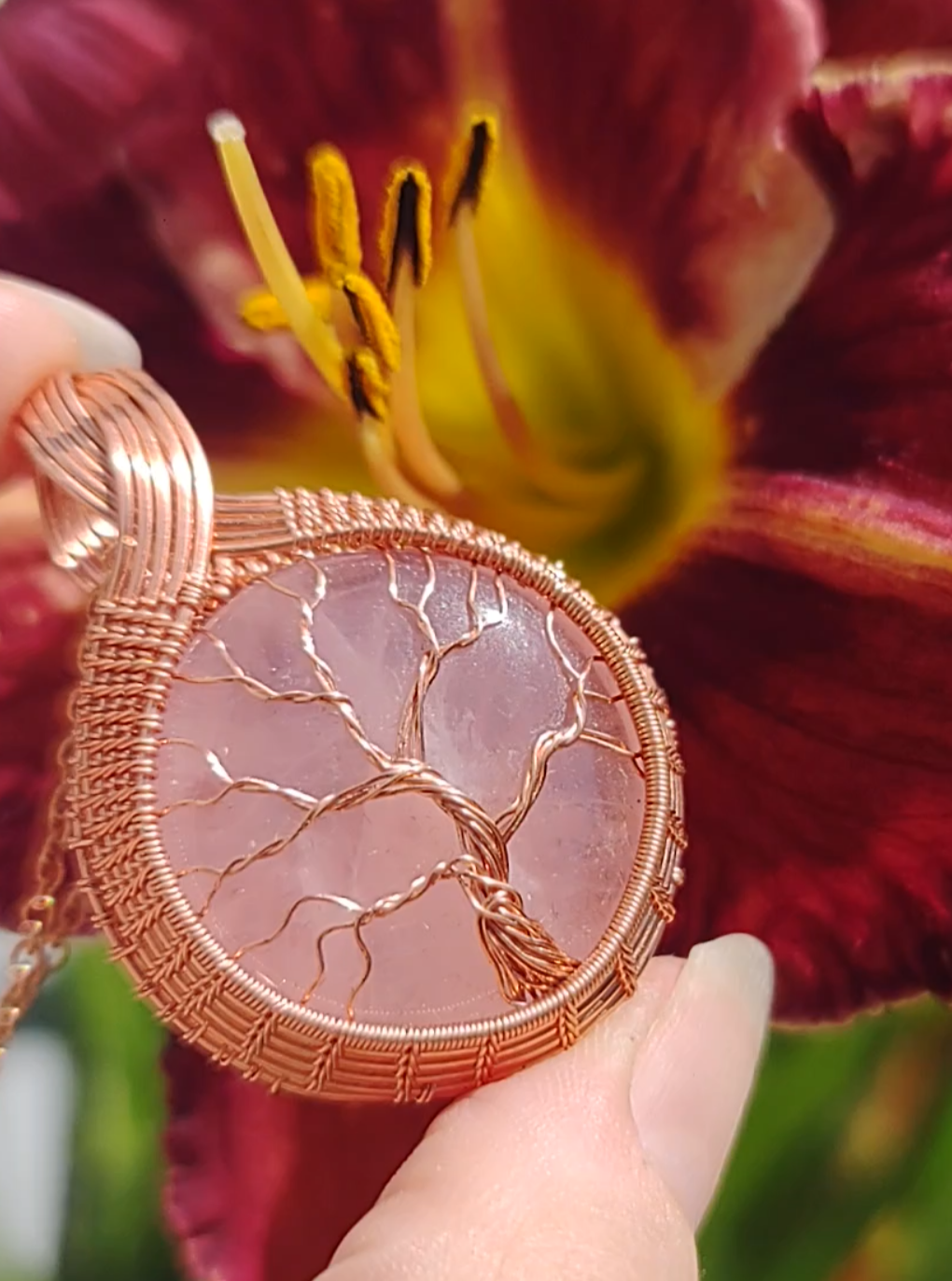 Tree of Life Pendant - on Rose 🌹 Quartz